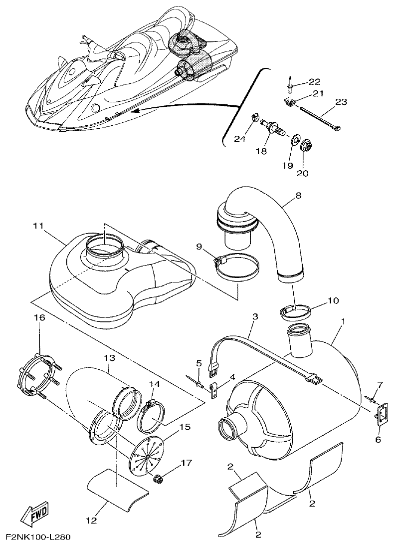 Yamaha F2NN EXHAUST 4 parts diagram